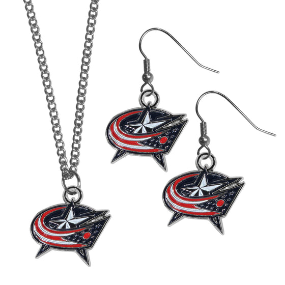 Columbus Blue Jackets Dangle Earrings and Chain Necklace Set