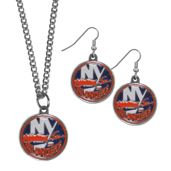 New York Islanders Dangle Earrings and Chain Necklace Set