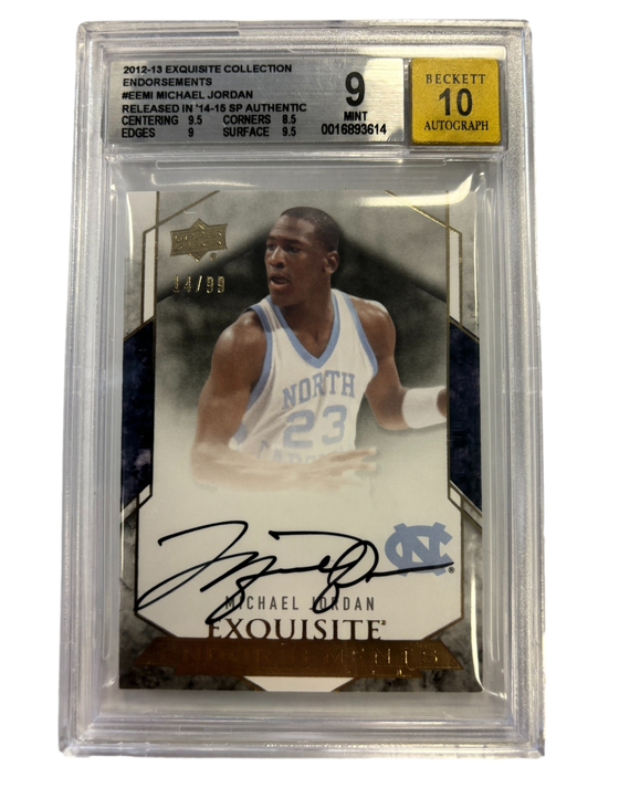 North Carolina Tar Heels Michael Jordan 2012-13 Upper Deck Exquisite Collection Endorsements #EEMI Signed Auto Card 14/99 Becket Mint 9 Auto 10 - 757 Sports Collectibles