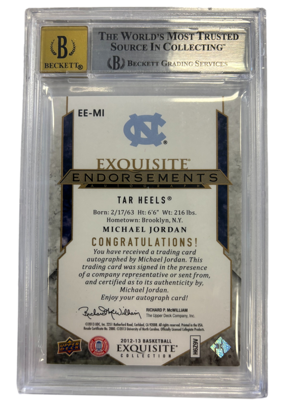 North Carolina Tar Heels Michael Jordan 2012-13 Upper Deck Exquisite Collection Endorsements #EEMI Signed Auto Card 14/99 Becket Mint 9 Auto 10 - 757 Sports Collectibles