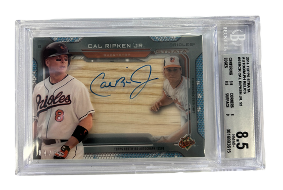 Baltimore Orioles Cal Ripken Jr. 2014 Topps Strata Autograph Relics #SSRCR 4/25 Auto Card Beckett 8.5 - 757 Sports Collectibles