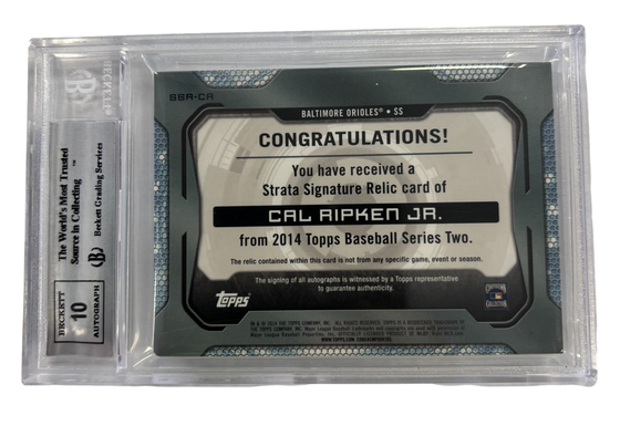 Baltimore Orioles Cal Ripken Jr. 2014 Topps Strata Autograph Relics #SSRCR 4/25 Auto Card Beckett 8.5 - 757 Sports Collectibles