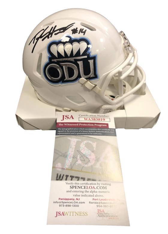 Old Dominion Monachs Taylor Heinicke Signed Auto Wht Speed Mini Helmet - JSA W COA - 757 Sports Collectibles