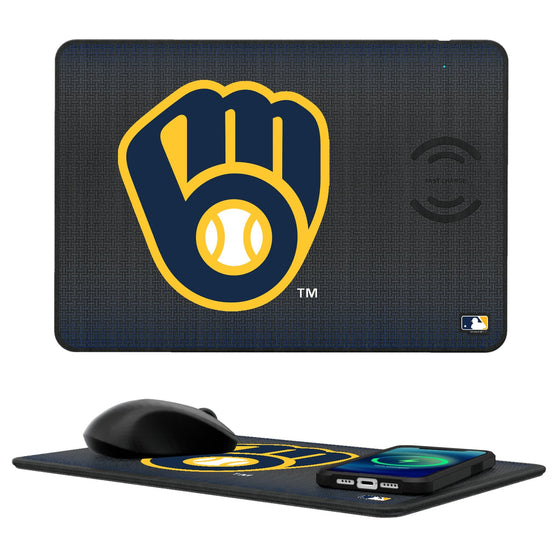 Milwaukee Brewers Linen 15-Watt Wireless Charger and Mouse Pad-0