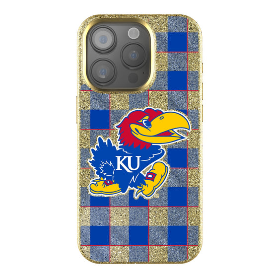 Kansas Jayhawks Plaid Bling Phone Case-0