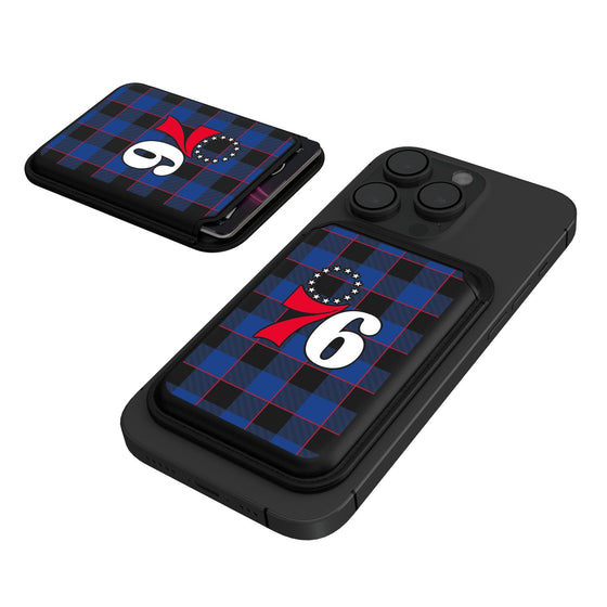 Philadelphia 76ers Plaid Black Magnetic Credit Card Wallet-0