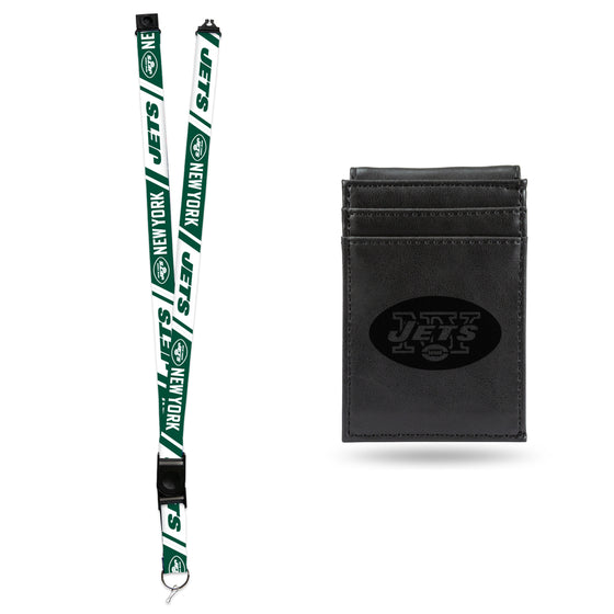 NFL Football New York Jets Black Front Pocket Wallet Set - Great Men's Gift