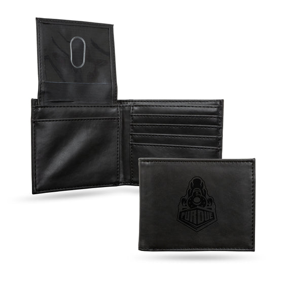 NCAA  Purdue Boilermakers Black Laser Engraved Bill-fold Wallet - Slim Design - Great Gift