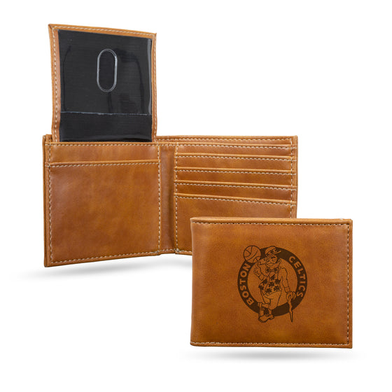 NBA Basketball Boston Celtics Brown Laser Engraved Bill-fold Wallet - Slim Design - Great Gift