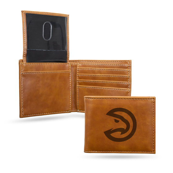 NBA Basketball Atlanta Hawks Brown Laser Engraved Bill-fold Wallet - Slim Design - Great Gift