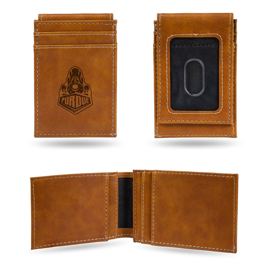 NCAA  Purdue Boilermakers Brown Laser Engraved Front Pocket Wallet - Compact/Comfortable/Slim