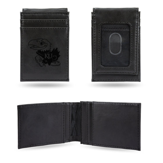 NCAA  Kansas Jayhawks Black Laser Engraved Front Pocket Wallet - Compact/Comfortable/Slim