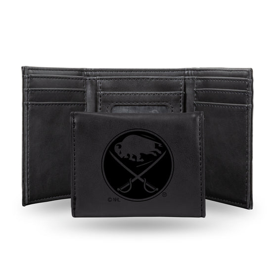 NHL Hockey Buffalo Sabres Black Laser Engraved Tri-Fold Wallet - Men's Accessory