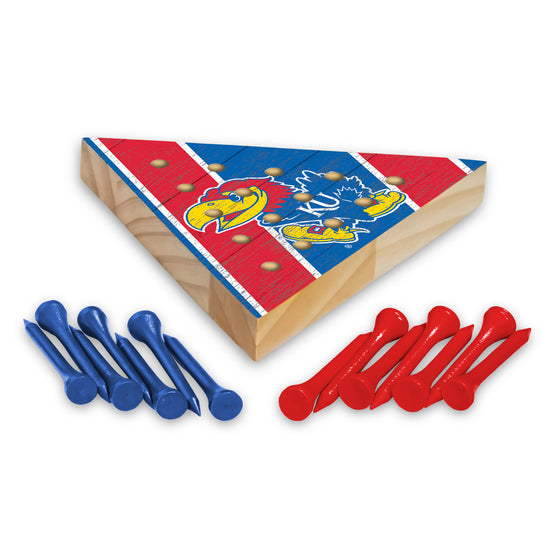 NCAA  Kansas Jayhawks  4.5" x 4" Wooden Travel Sized Pyramid Game - Toy Peg Games - Triangle - Family Fun