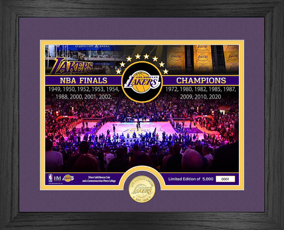 Los Angeles Lakers 17-Time Champs Bronze Coin Court Photo Mint