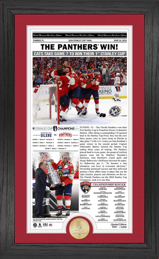 Florida Panthers 2024 Stanley Cup Champions Front Page News Bronze Coin Photo Mint