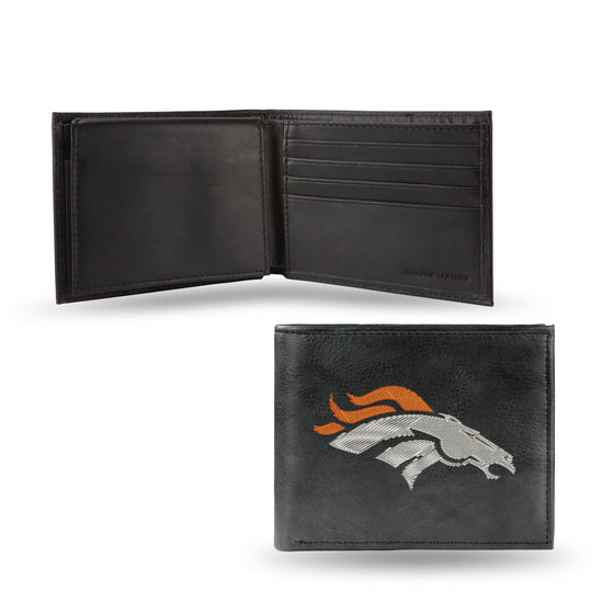 NFL Football Denver Broncos  Embroidered Genuine Leather Billfold Wallet 3.25" x 4.25" - Slim