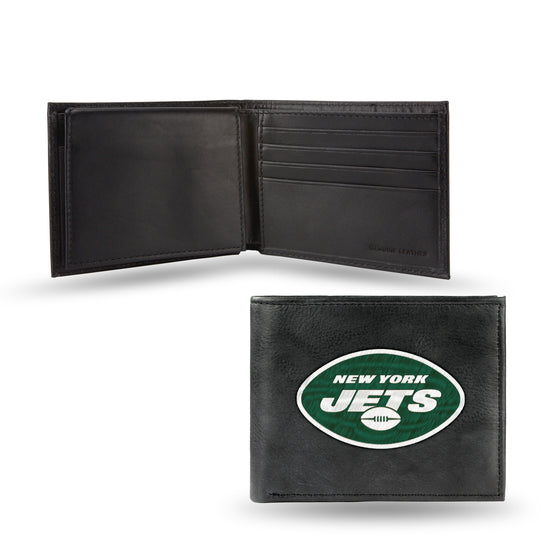 NFL Football New York Jets  Embroidered Genuine Leather Billfold Wallet 3.25" x 4.25" - Slim