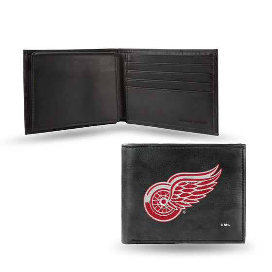 NHL Hockey Detroit Red Wings  Embroidered Genuine Leather Billfold Wallet 3.25" x 4.25" - Slim