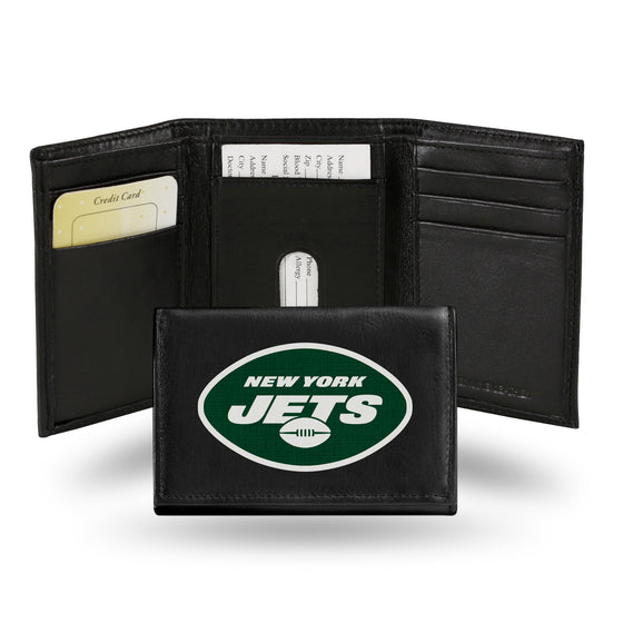 NFL Football New York Jets  Embroidered Genuine Leather Tri-fold Wallet 3.25" x 4.25" - Slim