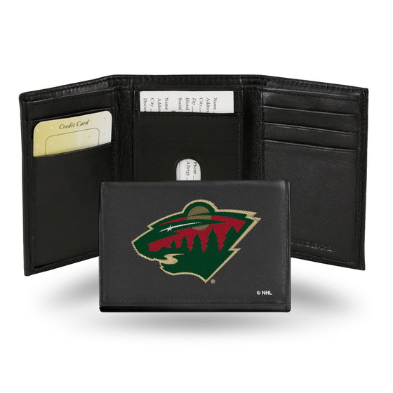 NHL Hockey Minnesota Wild  Embroidered Genuine Leather Tri-fold Wallet 3.25" x 4.25" - Slim