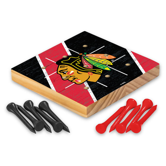 NHL Hockey Chicago Blackhawks  4.25" x 4.25" Wooden Travel Sized Tic Tac Toe Game - Toy Peg Games - Family Fun