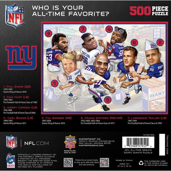 New York Giants - All Time Greats 500 Piece Jigsaw Puzzle - 757 Sports Collectibles