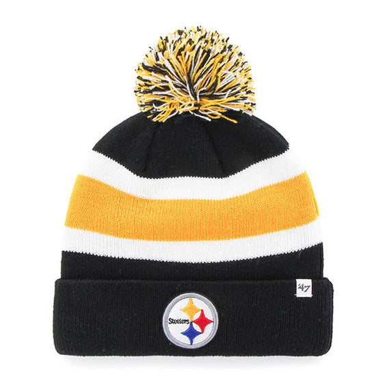 PITTSBURGH STEELERS BLACK BREAKAWAY CUFF KNIT BEANIE W/ CUFF W/POM