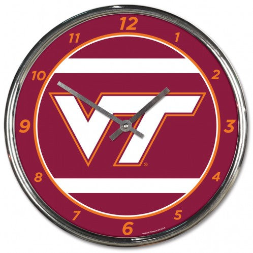 VT Virginia Tech Hokies Chrome Clock