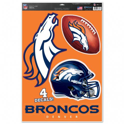 Denver Broncos Multi Use Large Decals (4 Pack) Indoor/Outdoor Repositionable - 757 Sports Collectibles