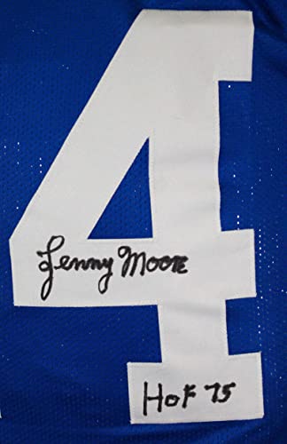 Lenny Moore Autographed Blue Pro STAT Style Jersey w/HOF-Prova Black - 757 Sports Collectibles