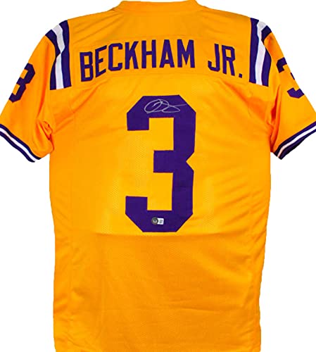 Odell Beckham Autographed Yellow College Style Jersey-Beckett W Hologram Silver - 757 Sports Collectibles