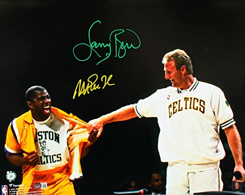 Larry Bird/Magic Johnson Autographed 16x20 FP Warm Up Photo-Beckett W Hologram - 757 Sports Collectibles