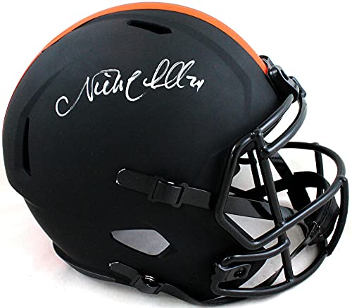 Nick Chubb Autographed Cleveland Browns F/S Eclipse Speed Helmet - Beckett W Auth Silver - 757 Sports Collectibles