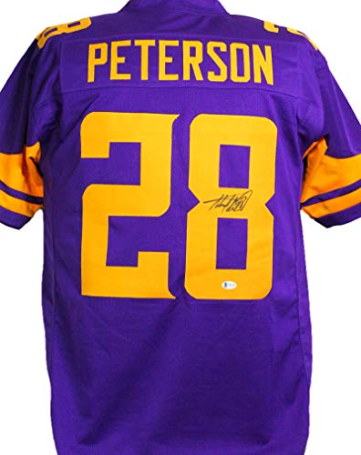 Adrian Peterson Signed Purple Pro Style Jersey w/Yellow Num- Beckett WBlack 8 - 757 Sports Collectibles