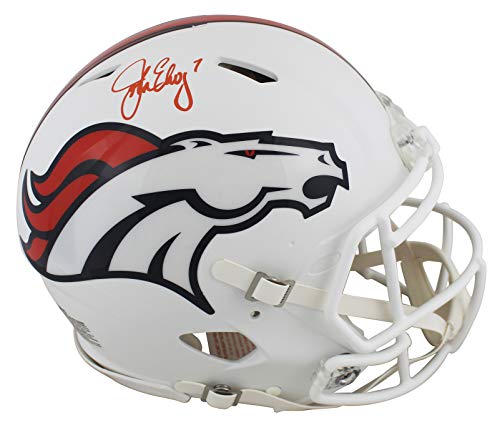 Broncos John Elway Signed Flat White Full Size Speed Proline Helmet BAS Witness - 757 Sports Collectibles