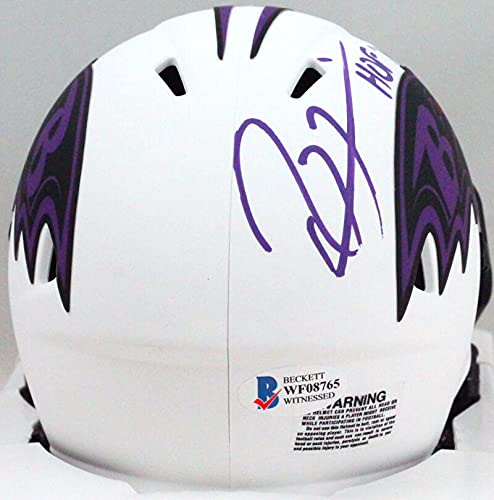 Ray Lewis Autographed Baltimore Ravens Lunar Mini Helmet w/HOF- Beckett W Purple - 757 Sports Collectibles