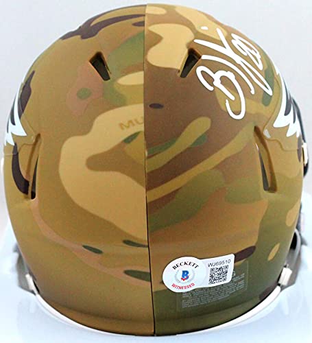 Brian Dawkins Autographed Eagles Camo Speed Mini Helmet- Beckett W White - 757 Sports Collectibles