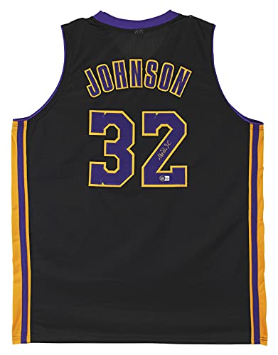 Magic Johnson Authentic Signed Black Pro Style Jersey Purple Numbers BAS Witness - 757 Sports Collectibles