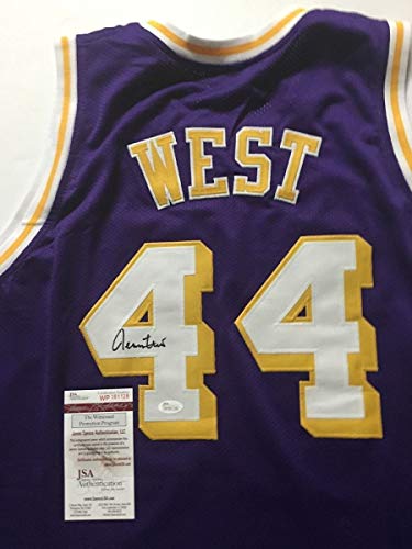 Autographed/Signed Jerry West Los Angeles LA Purple Basketball Jersey JSA COA