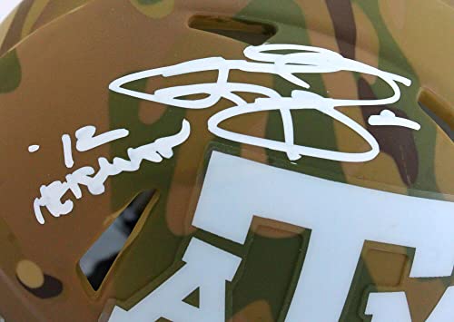 Johnny Manziel Autographed TX A&M Camo Speed Mini Helmet w/Insc.-Beckett W HologramWhite - 757 Sports Collectibles