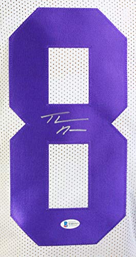 Thaddeus Moss Autographed White College Style Jersey - Beckett W Auth 8 - 757 Sports Collectibles