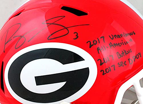 Roquan Smith Autographed GA Bulldogs Speed F/S Helmet w/ 3 Insc- Beckett W Black - 757 Sports Collectibles