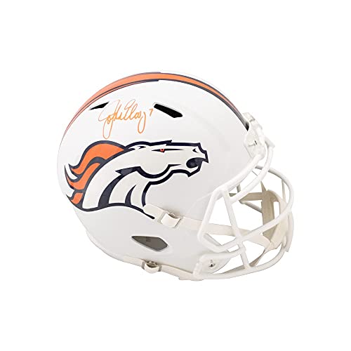 John Elway Autographed Broncos Flat White Replica Full-Size Football Helmet - BAS COA (Orange Ink) - 757 Sports Collectibles