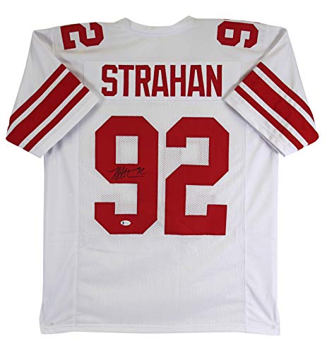 Michael Strahan Authentic Signed White Pro Style Jersey BAS Witnessed - 757 Sports Collectibles