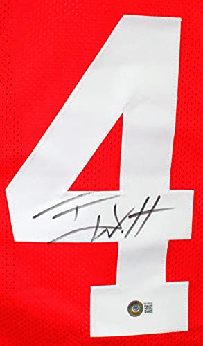 TJ Watt Autographed Red College Style Jersey- Beckett W Hologram Black - 757 Sports Collectibles