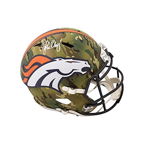 John Elway Autographed Denver Broncos Camo Replica Full-Size Football Helmet - BAS COA - 757 Sports Collectibles