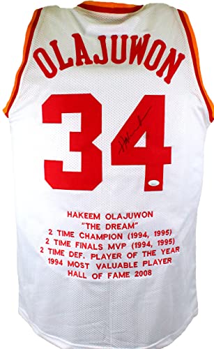 Hakeem Olajuwon Autographed White Stat Pro Jersey- JSA W Black - 757 Sports Collectibles