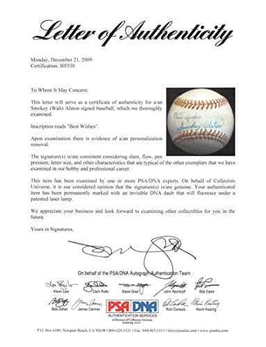 Dodgers Walter"Smokey" Alston"Best Wishes" Signed Baseball PSA/DNA #I05530 - 757 Sports Collectibles