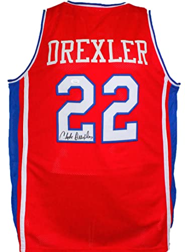 Clyde Drexler Autographed Red College Style Jersey- JSA Witnessed Black - 757 Sports Collectibles